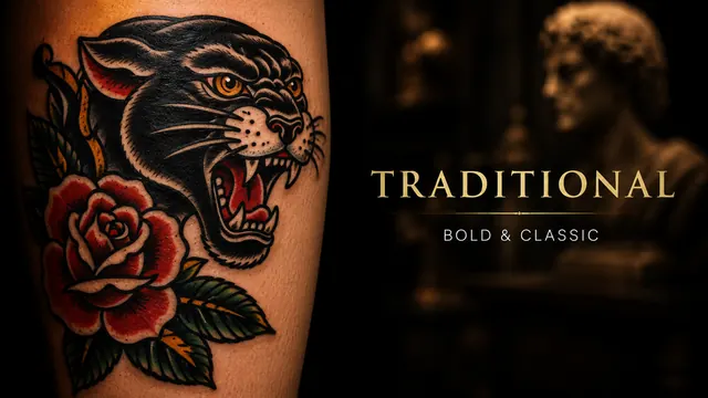 Traditional tattoo on a forearm, by a Puerto Vallarta tattoo artist
