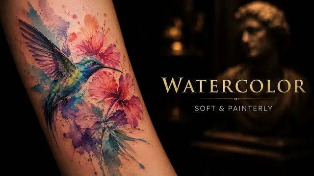 Watercolor tattoo on a forearm, by a Puerto Vallarta tattoo artist