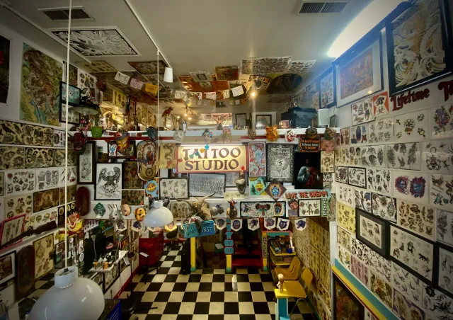 Inside Sample Tattoo Shop, a tattoo studio in Puerto Vallarta